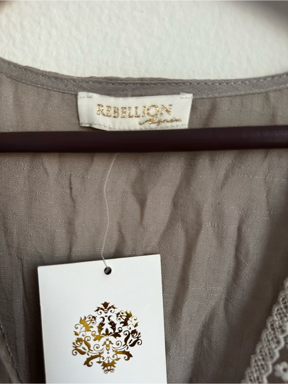 Rebellion Again Taupe Lace Trim Kimono Coverup Boho NWT - Picture 2 of 8